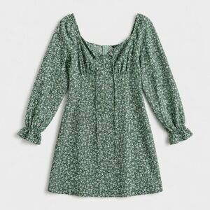 BloomChic Dress Women 14 Green Floral Sweetheart Tie Neck Mini